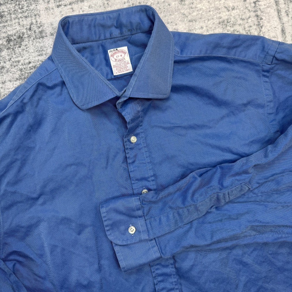 VTG Brooks Brothers Makers Dress Shirt Mens 17 Blue Sport Button Up Cotton USA